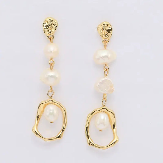 Geometric Freshwater Pearl Drop Earrings for women