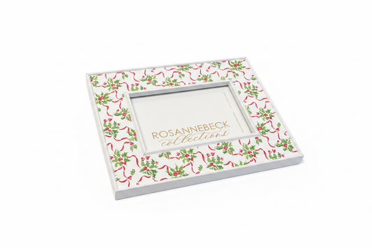 White Hand Painted Holly & Berries 4"x6" Frame