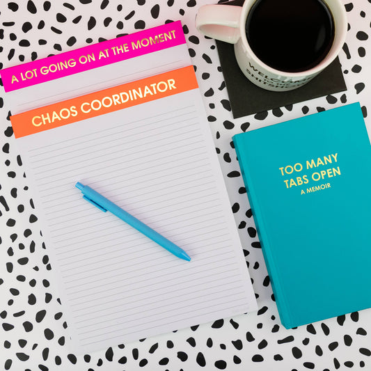 Chez Gagné - A Lot Going On At The Moment - Large Memo Lined Notepad - Bright Pink - 65 perforated pages - 10x8