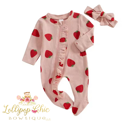 Strawberry Baby Girls Ruffle Bottom Romper : 1-3 Months