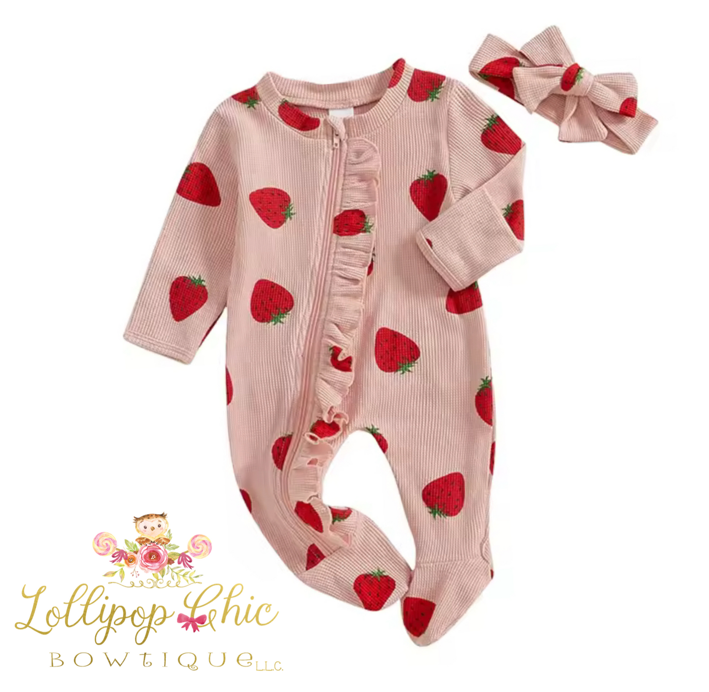 Strawberry Baby Girls Ruffle Bottom Romper : Newborn