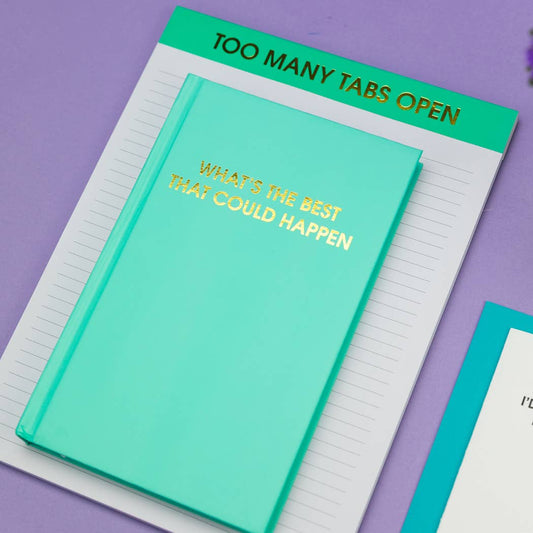 Chez Gagné - Too Many Tabs Open - Large Memo Lined Notepad - Neon Emerald - 65 perforated pages - 10x8