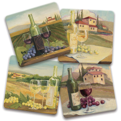 Wine Harvest 4pk Asst. Absorbent Stone Coasters 4.25"