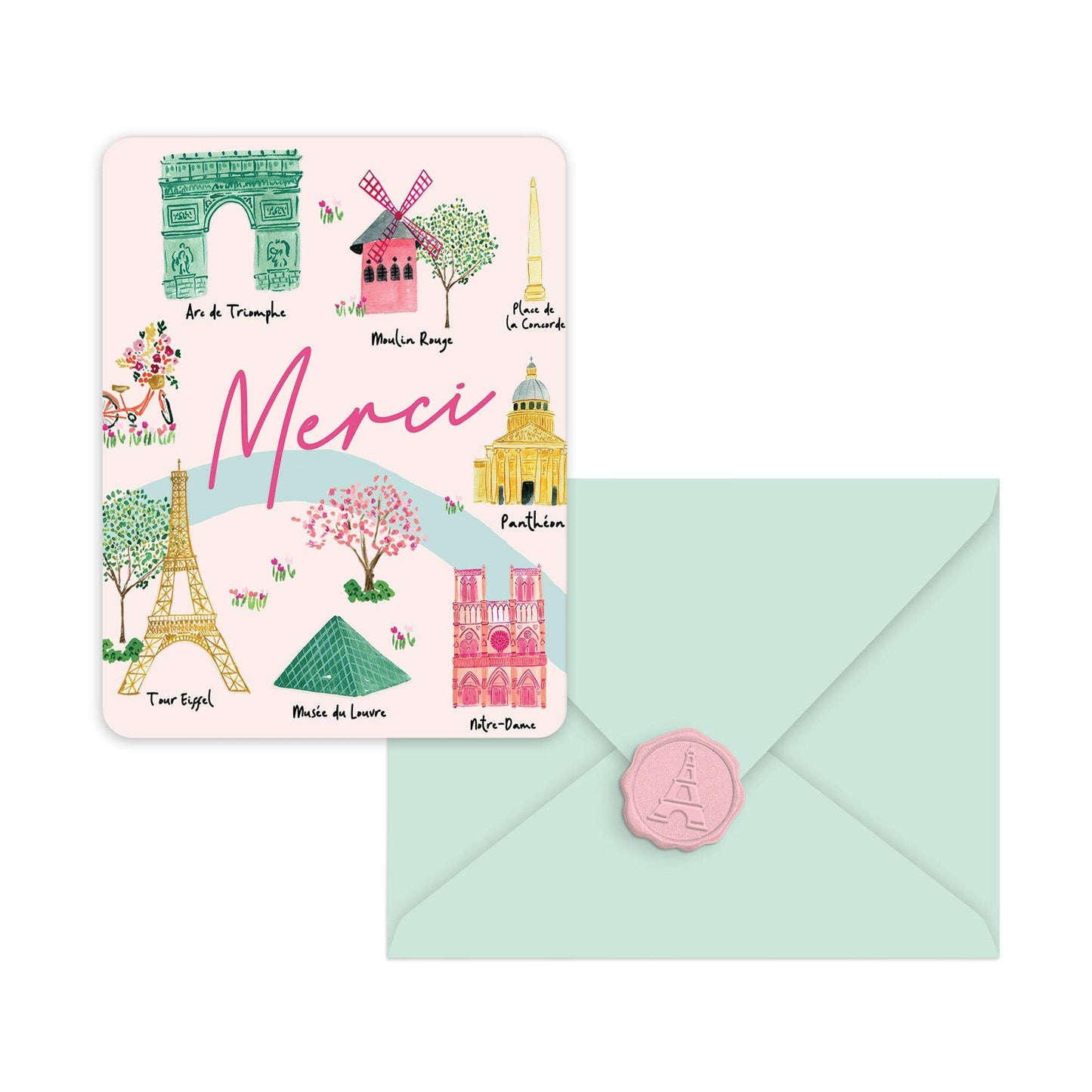 Tarjetas de notas de estudio de lugares de interés de París con sellos de lacre a juego