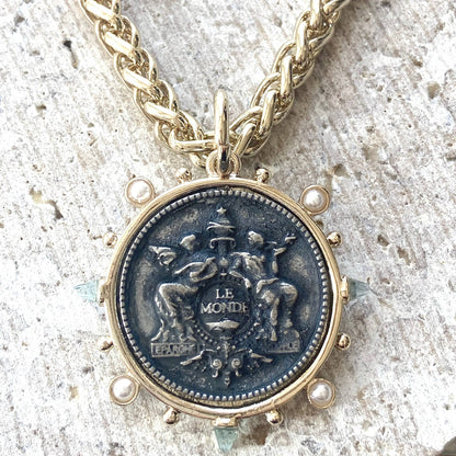 Coin necklace horse equestrian French boutique salon