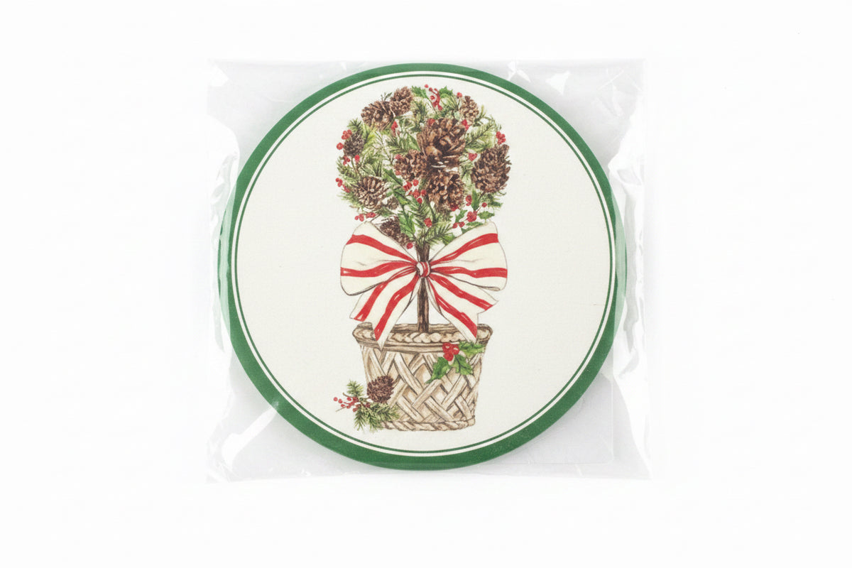 Round Disposable Coaster Set-Hand Painted Pinecone Topiary-20 ct