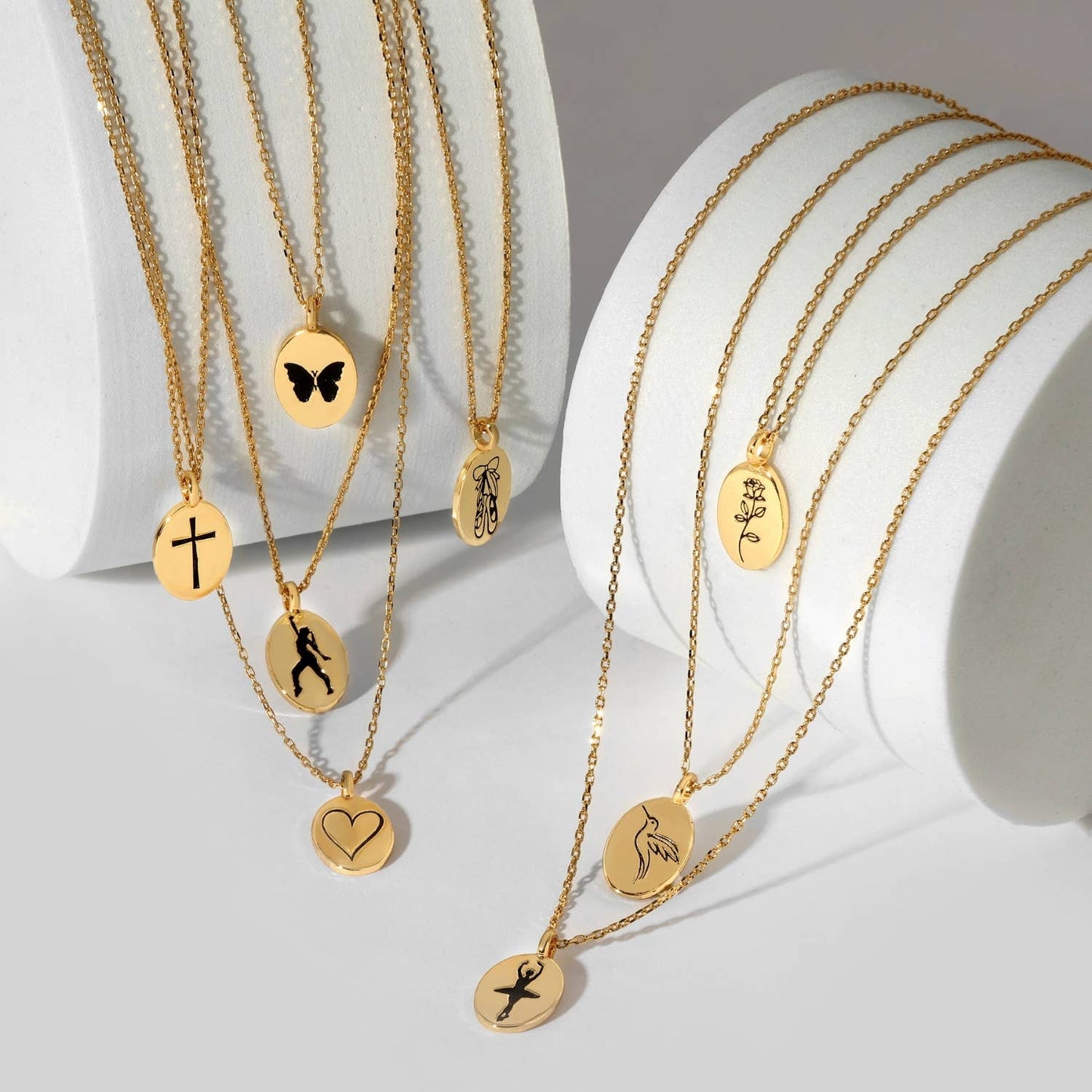 Etched Ballerina Oval Pendant Necklace