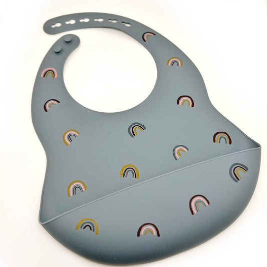 Rainbow Silicone Bucket Bib - Grey
