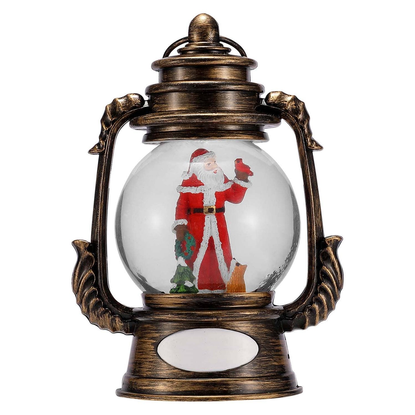 Santa in Round Globe in Lantern Shaped Snow Globe Ornament