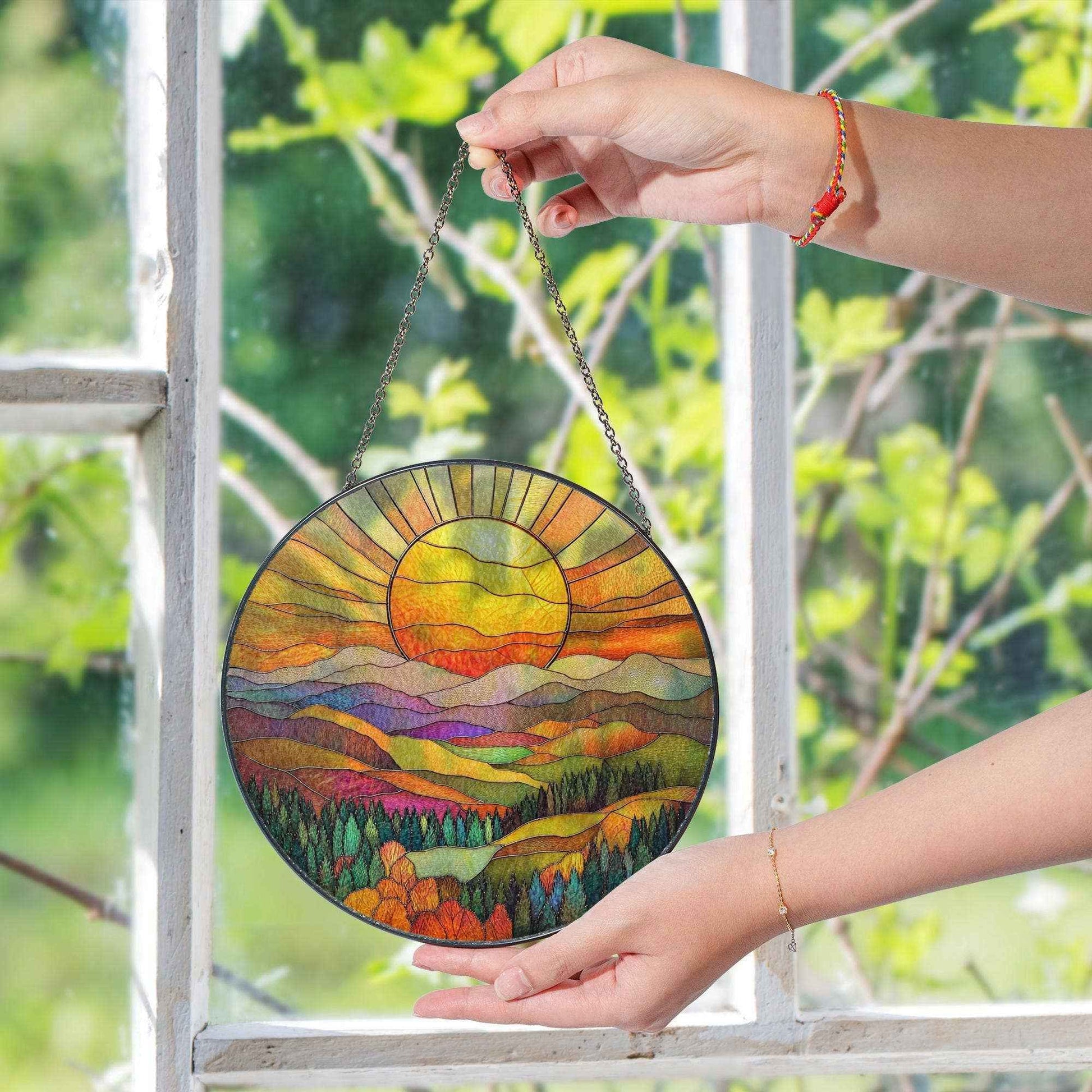 Mountain Range Stained Glass Suncatcher, Nature Window Art