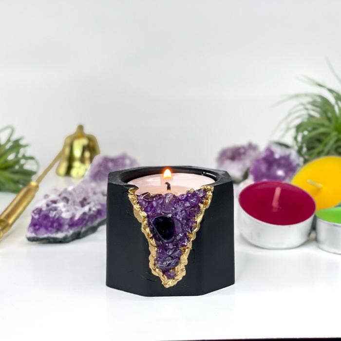 Raw Amethyst Candle Holder | Black, Black Crystal Candle