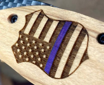 Quail Tail Laser Art - Police Badge/Blue Line Knife