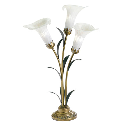 23.5" 3-Light White Handblown Glass Calla Lily Table Lamp