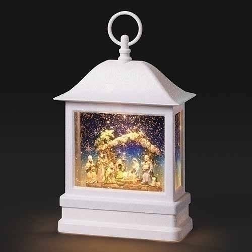 10.5" Nativity Wht Lantern Snow Globe