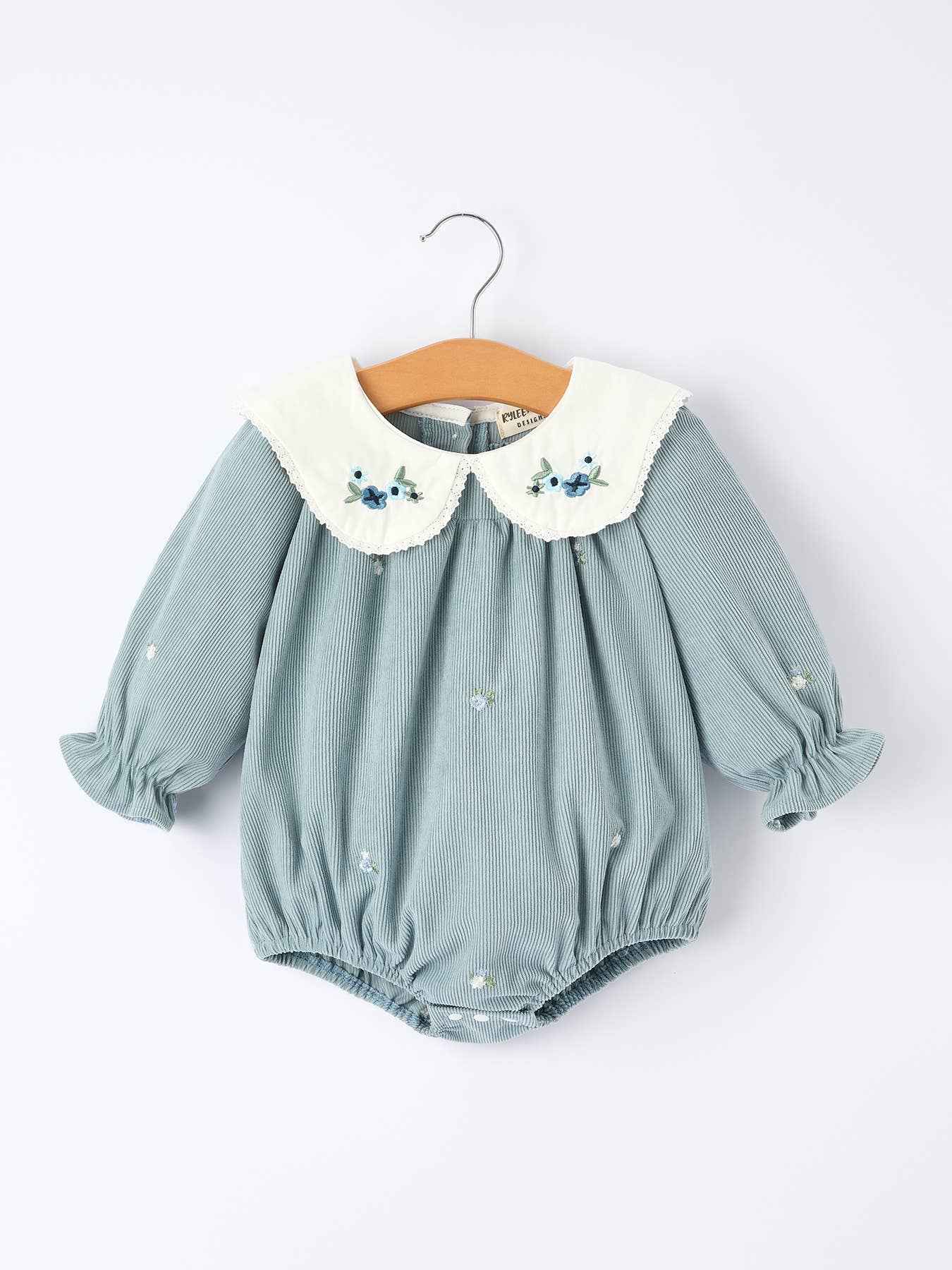 Girls' Blue Embroidered Long Sleeve Romper: 6M