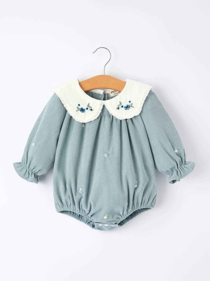 Girls' Blue Embroidered Long Sleeve Romper: 6M