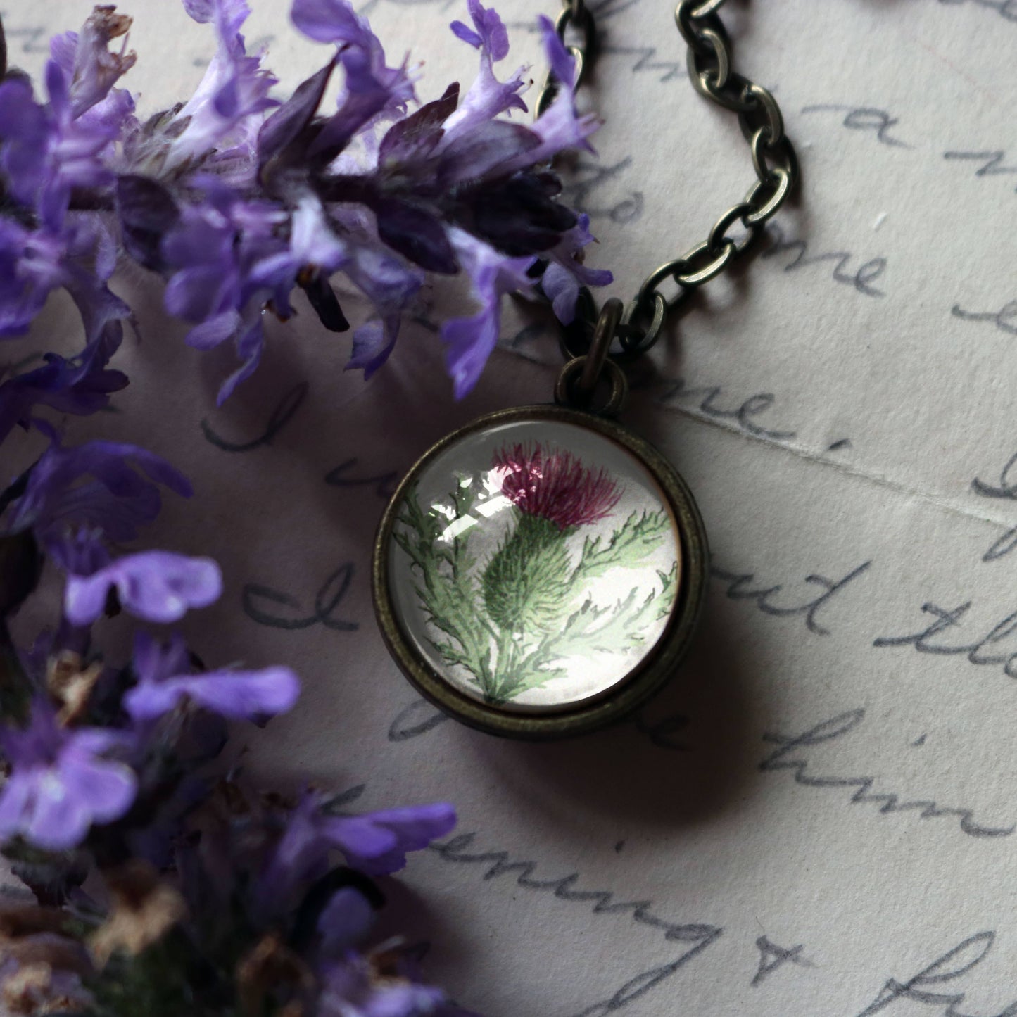 Scottish Thistle Simple Reversible Pendant Necklace