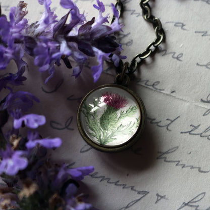 Scottish Thistle Simple Reversible Pendant Necklace