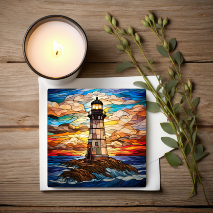 Lighthouse Coaster, Stained Glass Image, SET OF 4