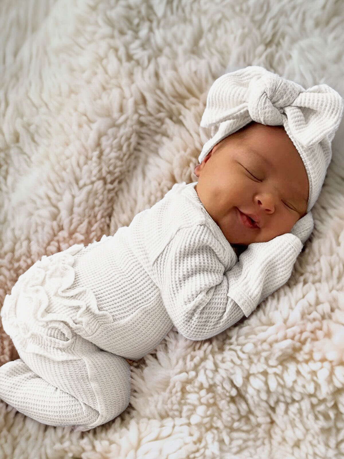 Organic Waffle 2-Way Zip Ruffle Footie, Lucent White: 0 - 3 mo.