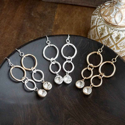 Moonlit Circles – Crystal Drop Link Earrings: Two Tone