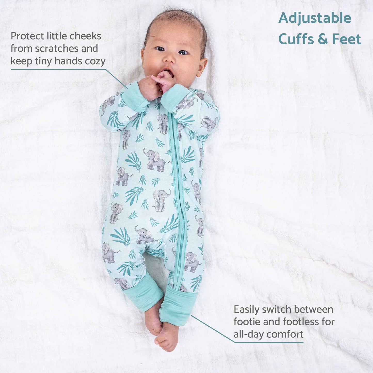 LollyBanks - Bamboo Baby Convertible Zipper Pajamas - Elephant