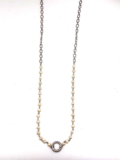 Necklace Freshwater Pearl on Antique Silver w/Silver Ring34