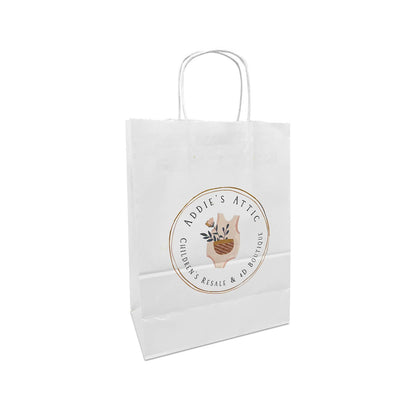 Custom Print Gem 5.3x3.5x8.5 inches White Paper Bags: 250 bags - $0.62/pc / 1 side print (front)