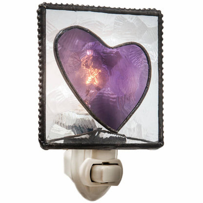 Heart Night Light Purple Stained Glass