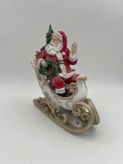 Glittered Santa in Sleigh Figurine