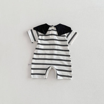Baby Short Sleeve Striped Panda Romper