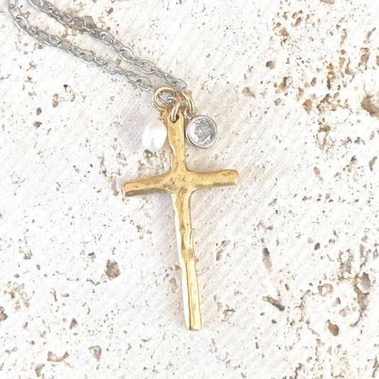 Cross necklace religious jewelry pearl