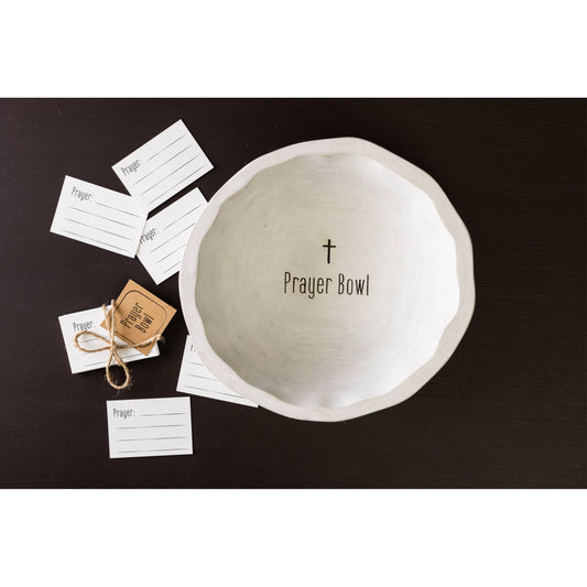Wood 10 in. White Prayer Bowl  25 Cards