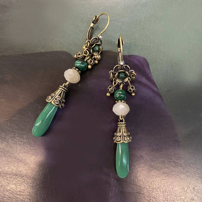 Joyería Sweet Romance - Pendientes colgantes de jadeíta vintage E1353