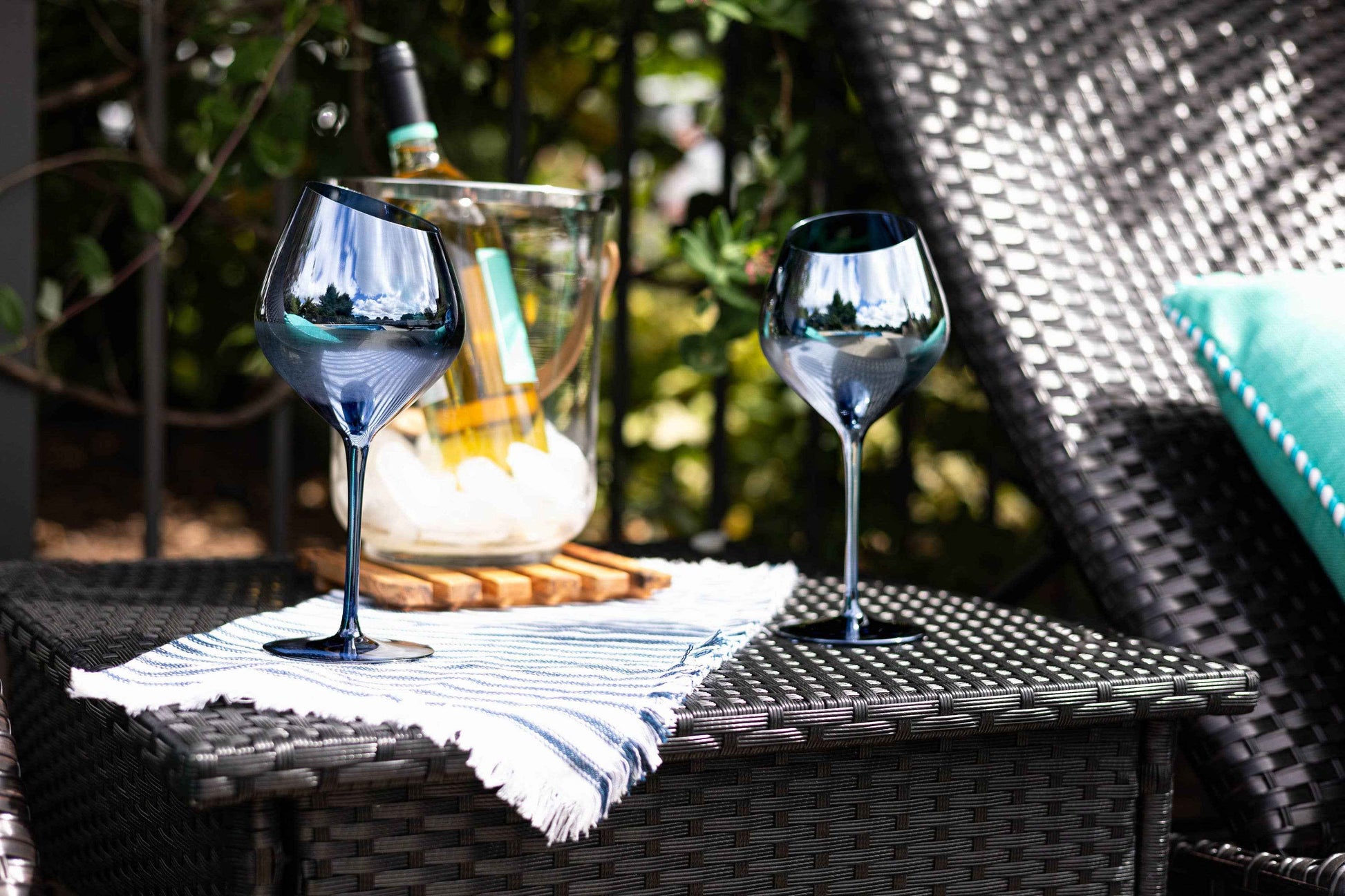 Blue Stemmed Slant Wine Glasses, set of 2