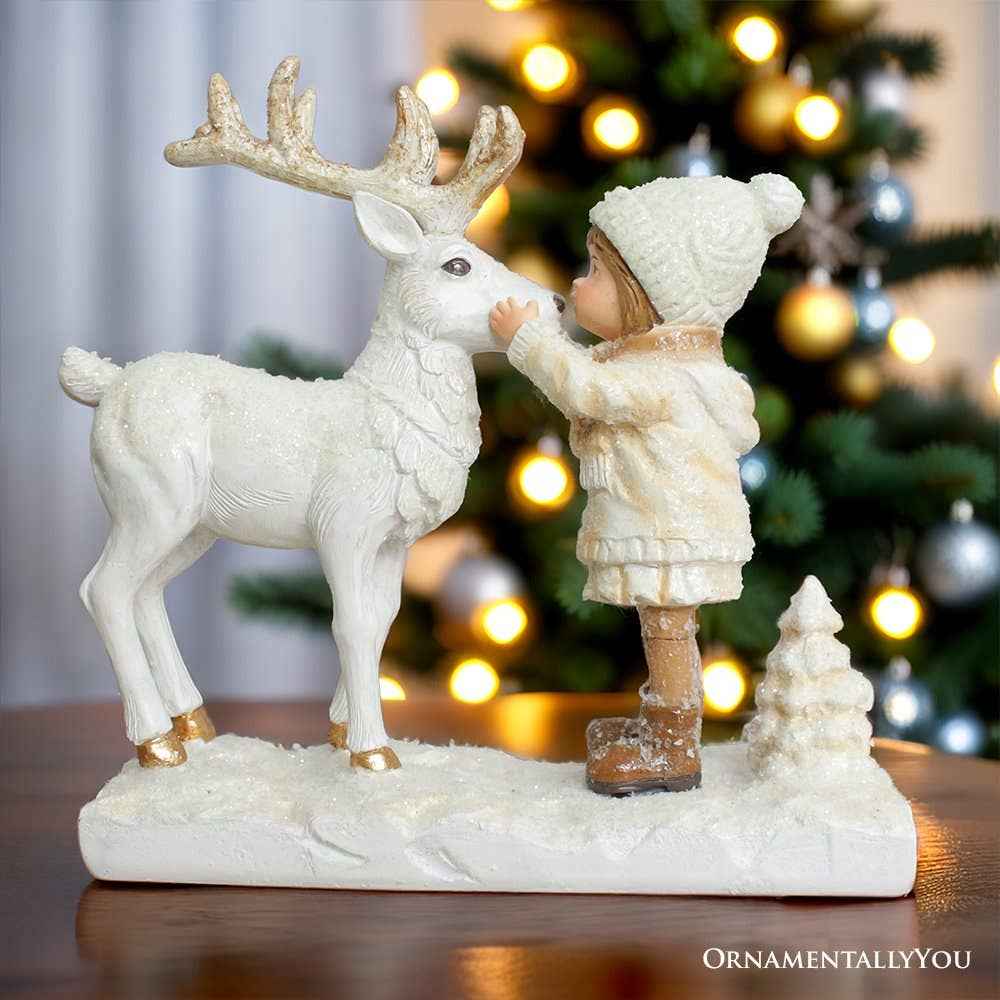 Charming Deer and Little Girl Figurine, Vintage Christmas