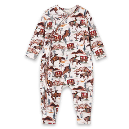 Cowboy Baby Zipper Romper - Bamboo Western Spirit Outfit: 0-3M
