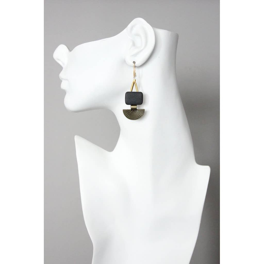 Black agate geometric earrings