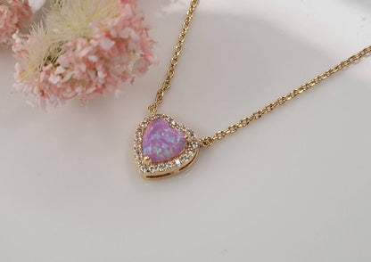 HEART SHAPE LAB GROWN OPAL STONE PENDANT NECKLACE .
