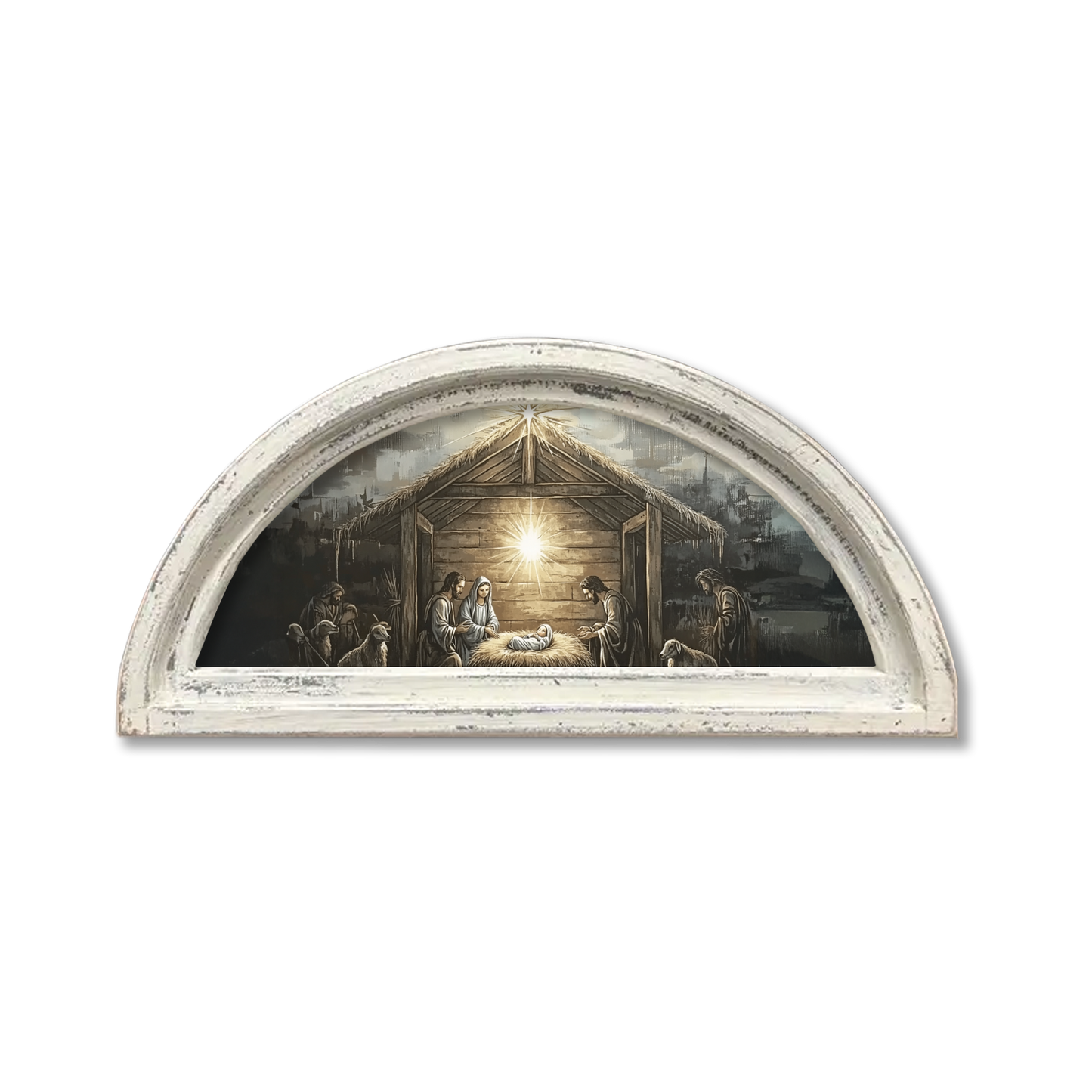 HALF MOON FRAMED CANVAS NATIVITY ART