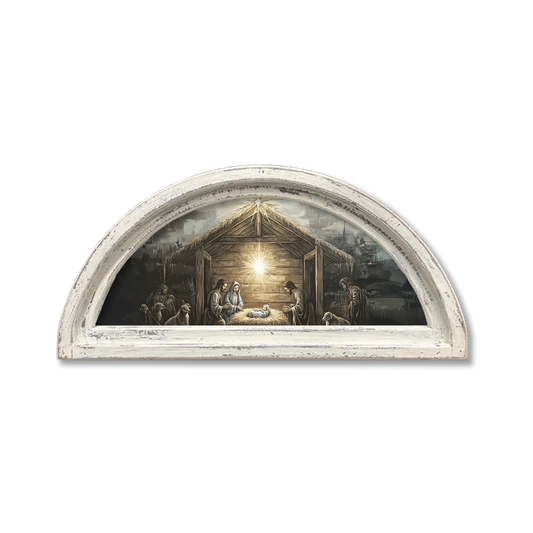 HALF MOON FRAMED CANVAS NATIVITY ART