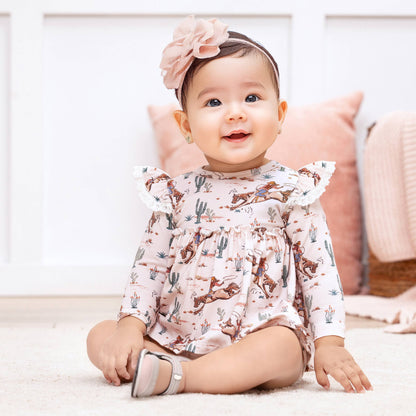 Prairie Princess Baby Girl Western Bamboo Skirted Bodysuit: 0-3M