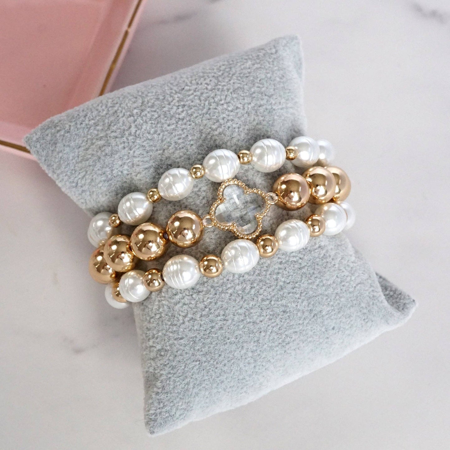 Chunky Beads & Clover Charm Statement Bracelet Set – Bold & Elegant