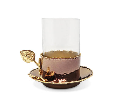 Glass Cup and Plate with Leaf Flower Design, 5"