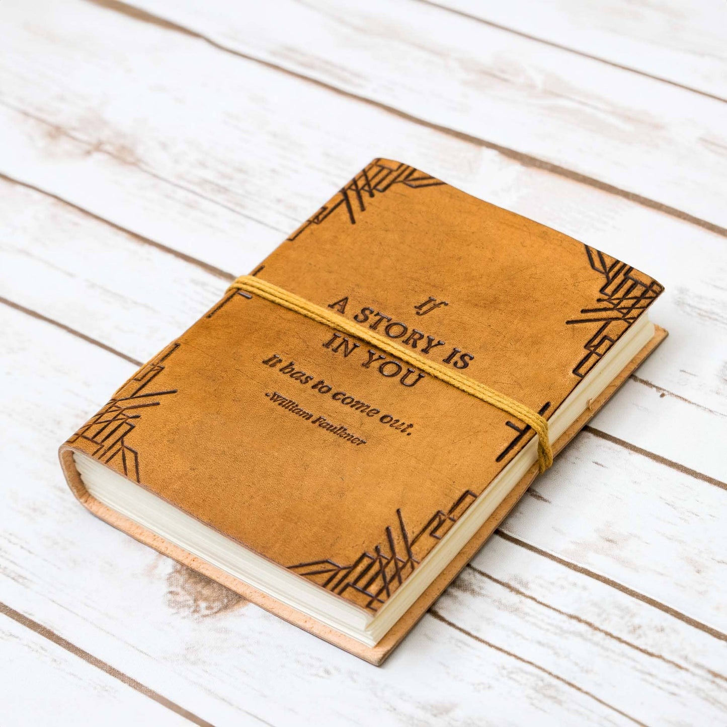 If A Story, William Faulkner Quote Leather Journal - 5x7 TAN