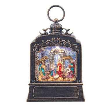 9.45" BO Nativity LED Swrl Glitter Lantern