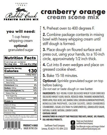 Cranberry Orange Cream Scone Mix - Rabbit Creek Gourmet