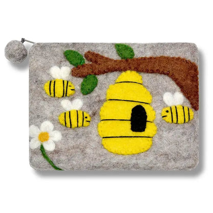 Bee with Hives Felted Coin Purse