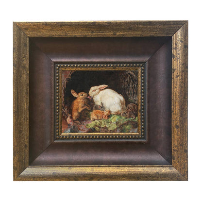 Hares and Young Framed Painting Print on Canvas