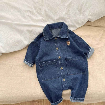 Baby Bear Denim Romper: Light blue / 18-24M